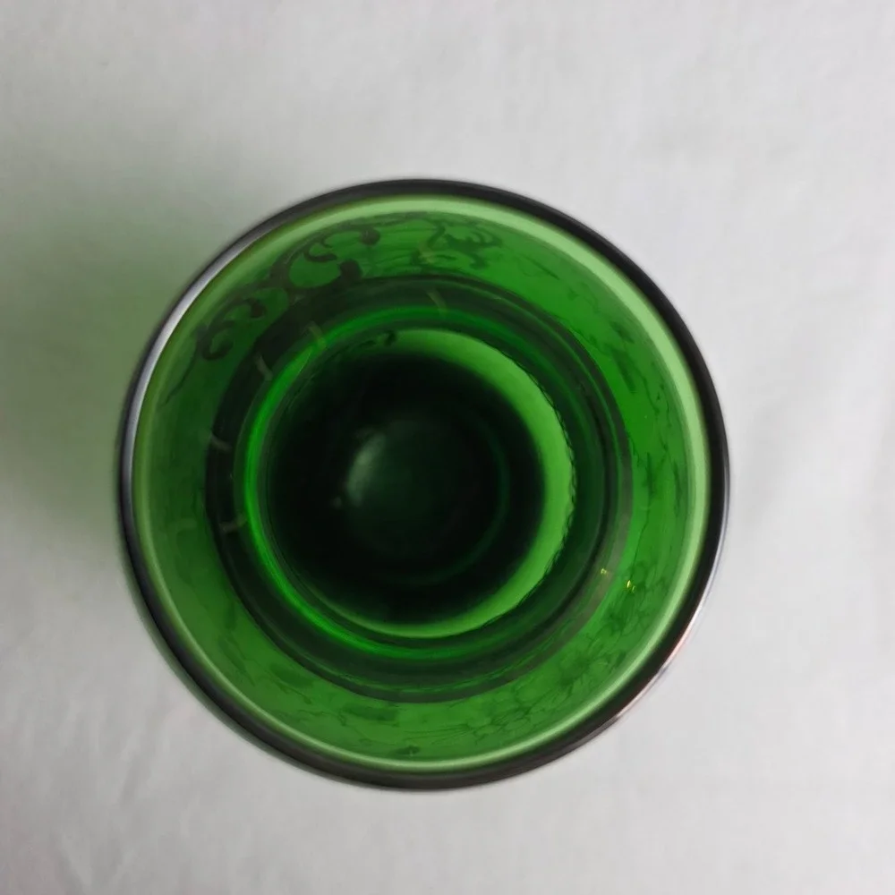 Vintage Venice 1960 Emerald Green Glass Bud Vase Silver Floral Overlay